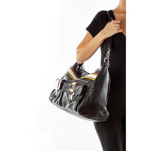 CHRISTINE Price Leather Satchel Shoulder Bag in Black - Picture 2 of 8